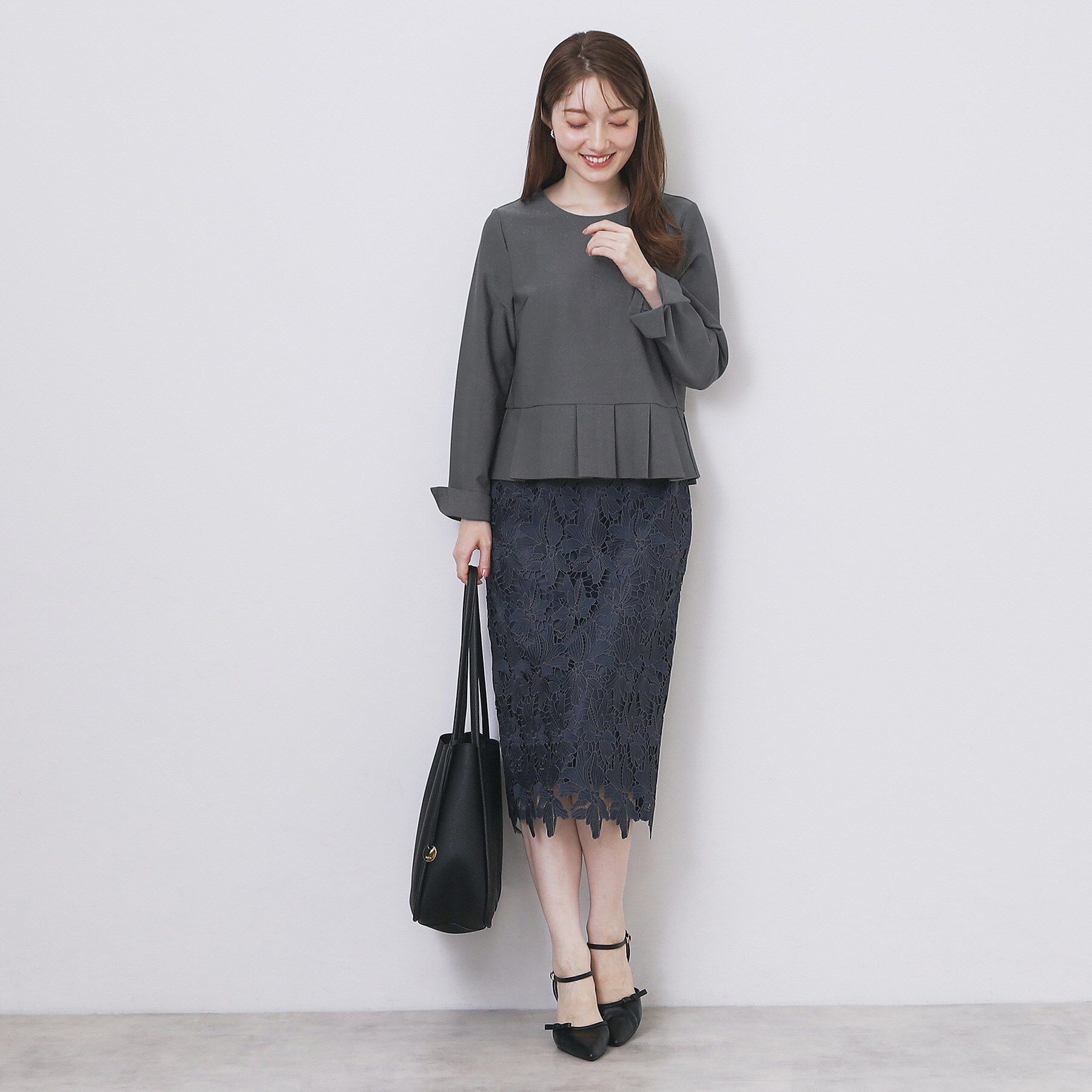 index「ストレッチペプラムラメトップス【洗濯機OK／防シワ／抗ピル】《S～3L》」|Tシャツ・カットソー|