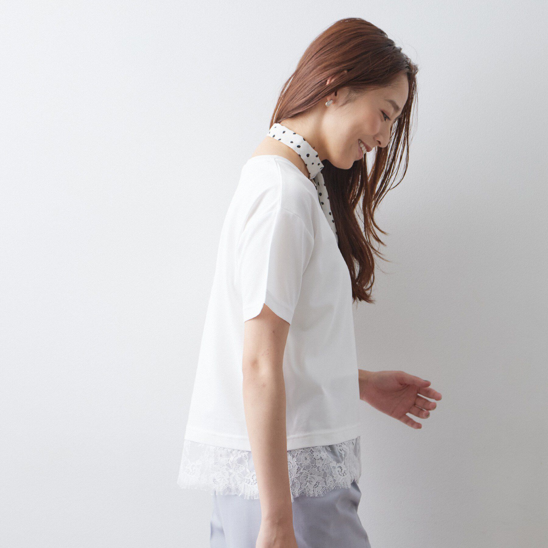index「ロゴ刺繍レースヘムTシャツ【洗濯機OK／接触冷感／UVケア】」|Tシャツ・カットソー|