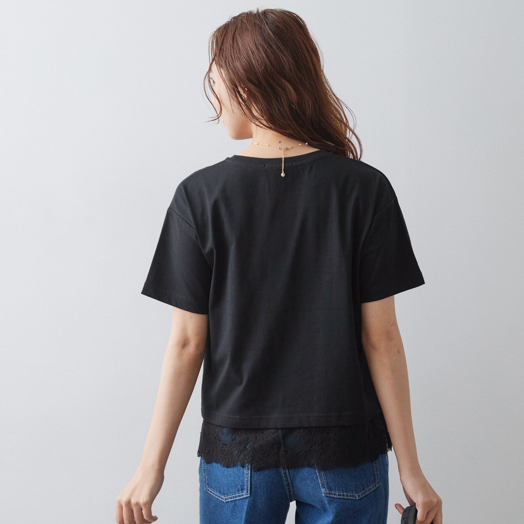 index「ロゴ刺繍レースヘムTシャツ【洗濯機OK／接触冷感／UVケア】」|Tシャツ・カットソー|