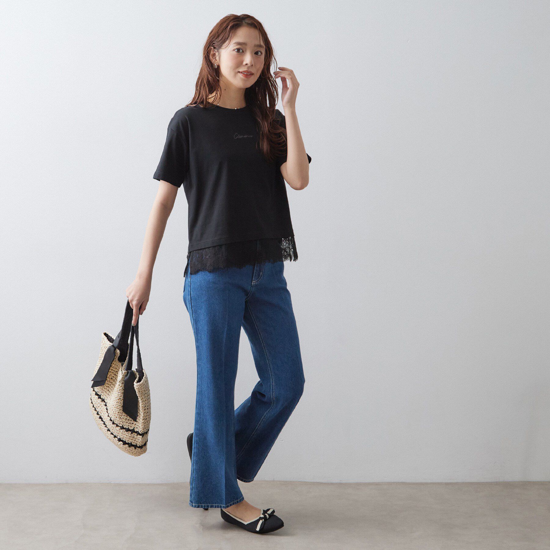 index「ロゴ刺繍レースヘムTシャツ【洗濯機OK／接触冷感／UVケア】」|Tシャツ・カットソー|