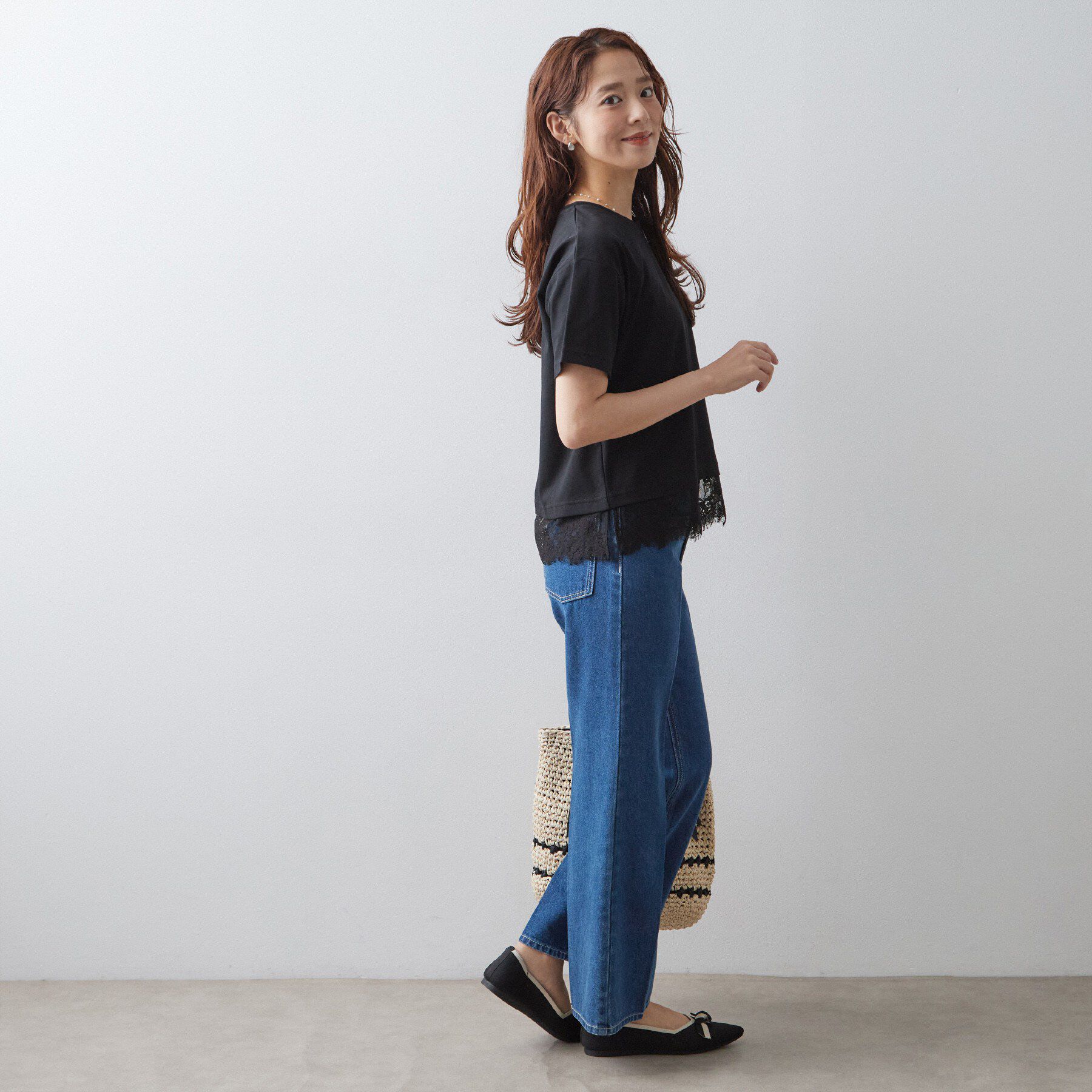 index「ロゴ刺繍レースヘムTシャツ【洗濯機OK／接触冷感／UVケア】」|Tシャツ・カットソー|