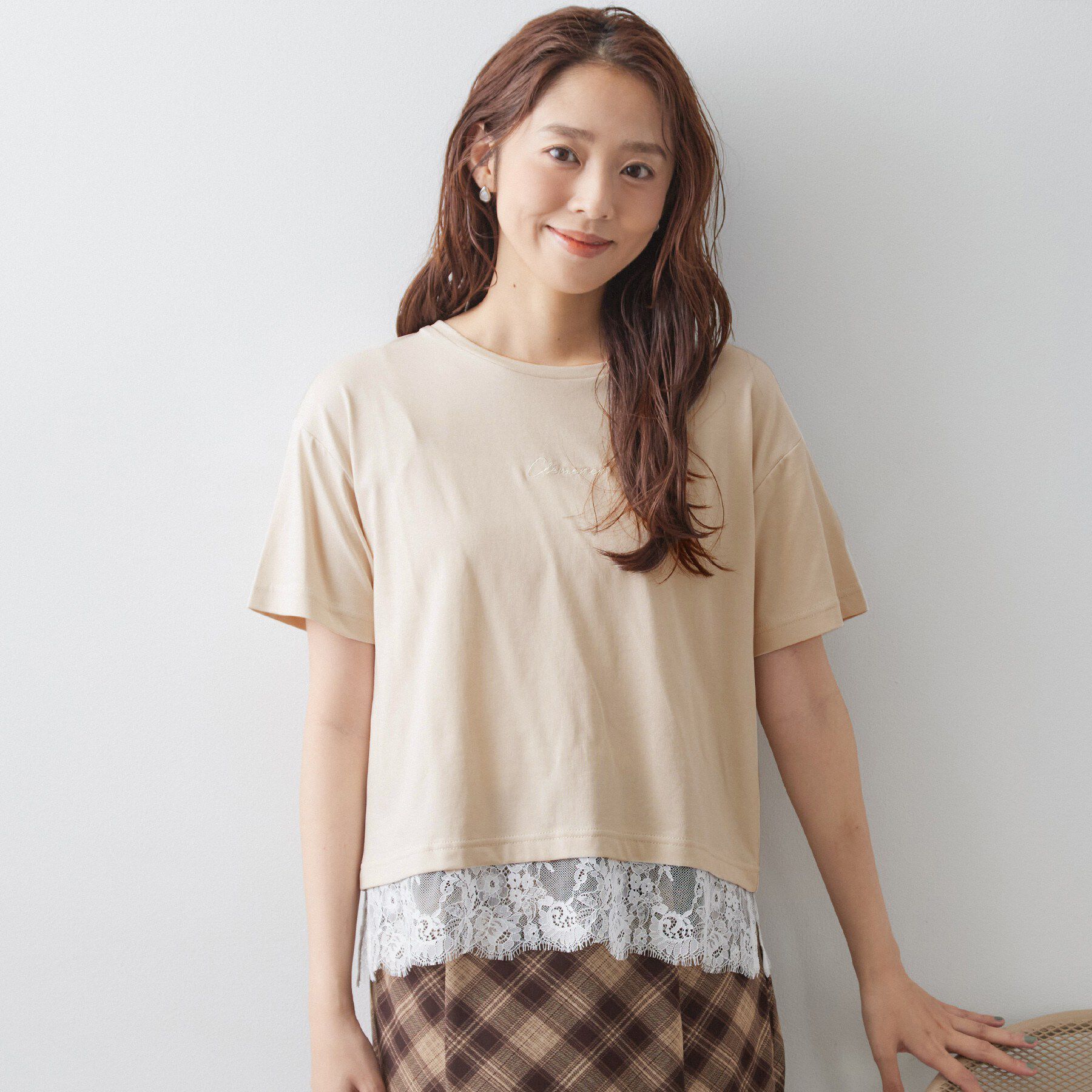 index「ロゴ刺繍レースヘムTシャツ【洗濯機OK／接触冷感／UVケア】」|Tシャツ・カットソー|