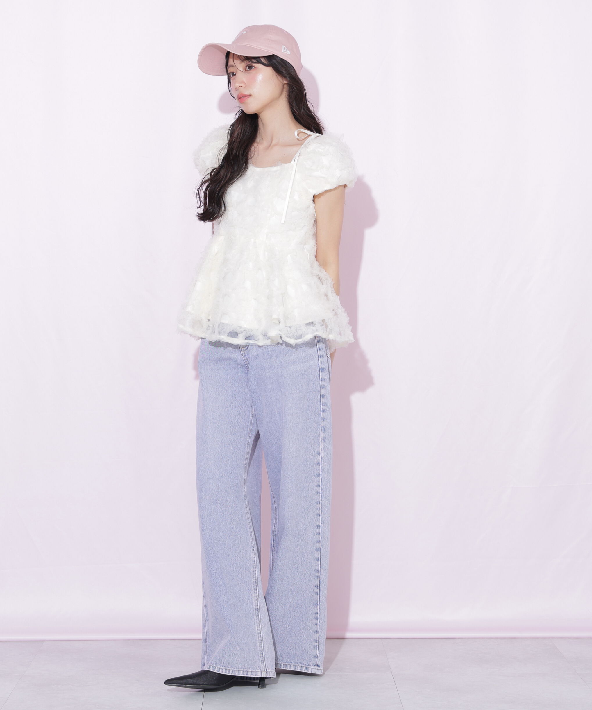  「ウエストフリルワイドデニムパンツ」|その他|
