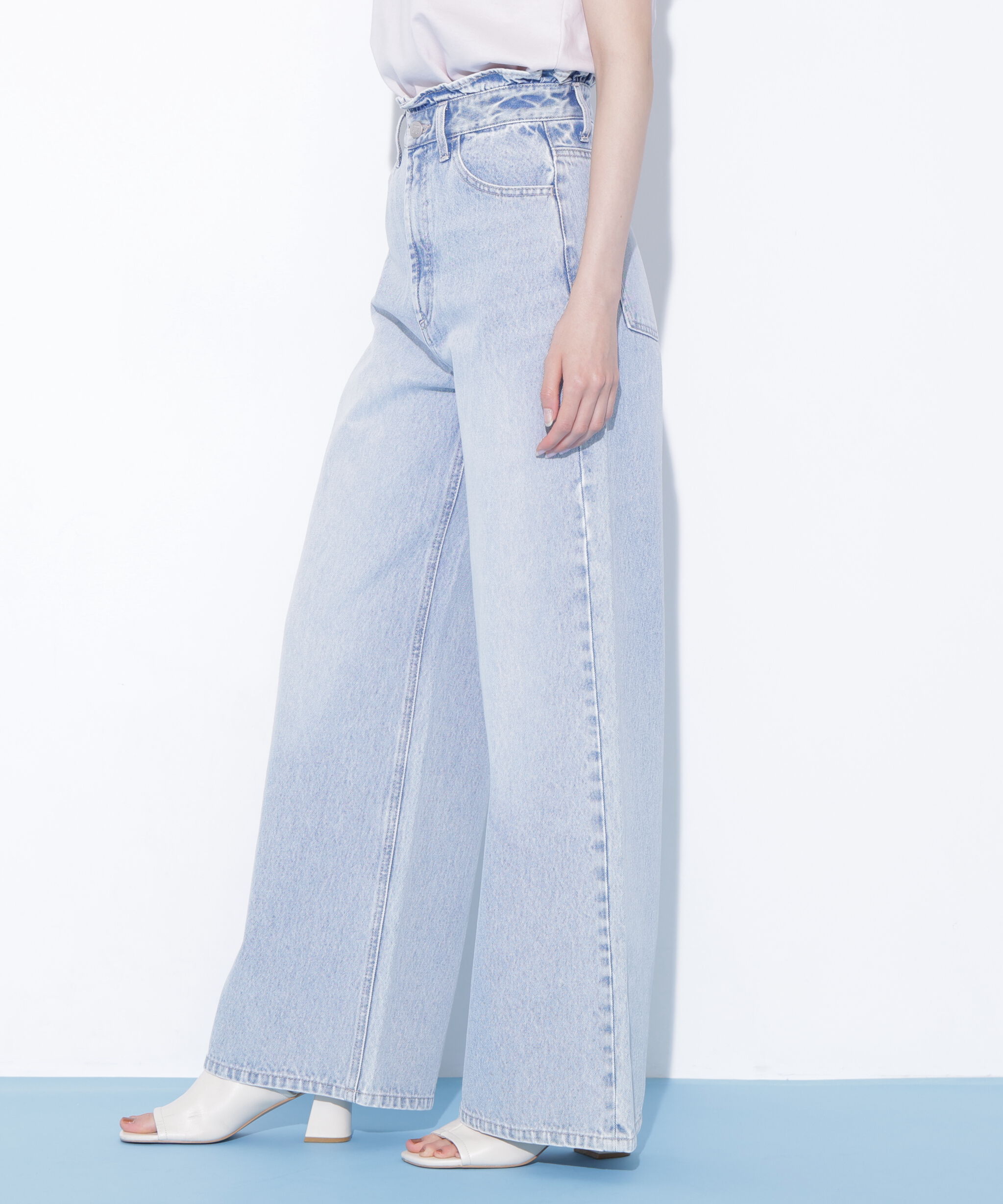  「ウエストフリルワイドデニムパンツ」|その他|