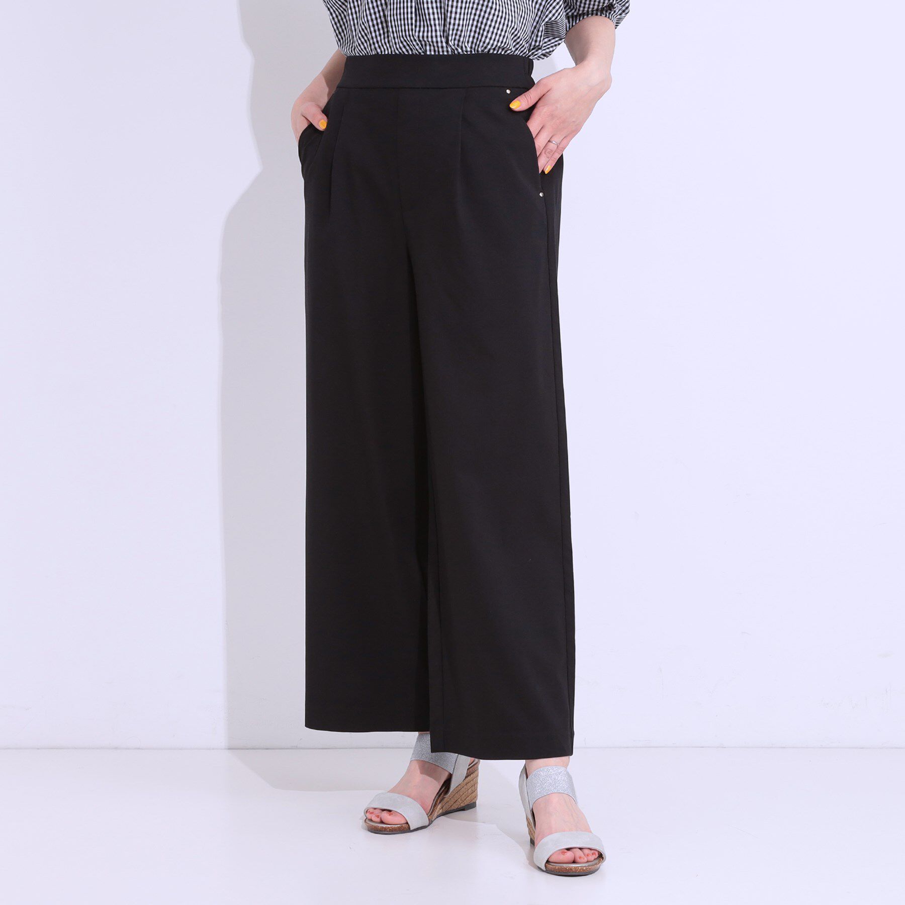 SHOO･LA･RUE「【高レビュー/S-LL/ひんやり】ゴールドパーツがアクセント ストレッチワイドパンツ」|その他|