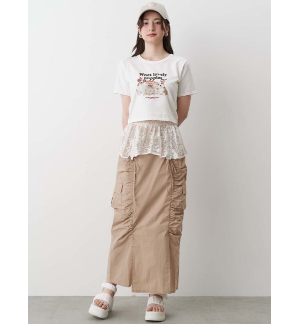 CALNAMUR「2WAY LACE OVER NYLON GATHER SK/２WAYレースオーバーナイロンギャザースカート」|スカート|
