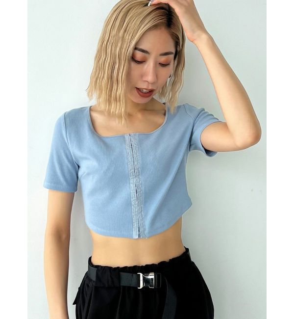 EMODA「ラウンドフックショートトップ」|Tシャツ・カットソー|ブルー