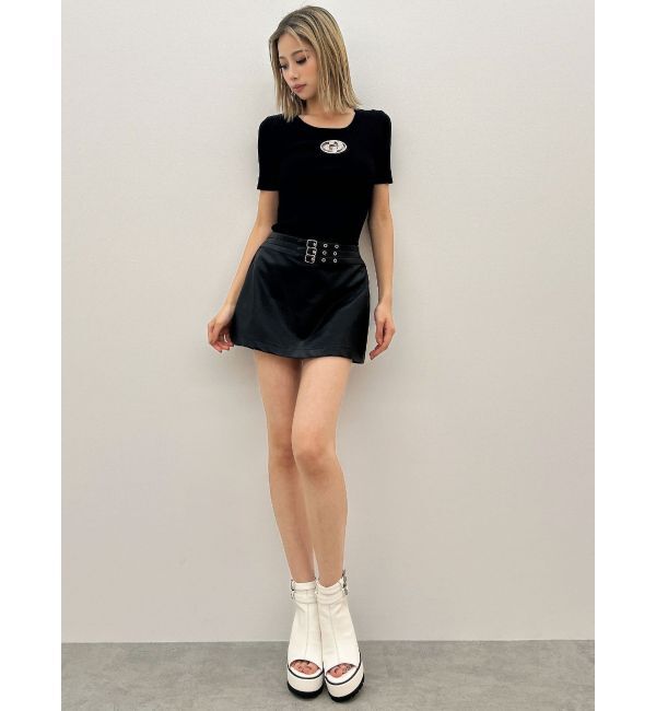 GYDA「フェイクレザーベルトスカートライクショートパンツ」|スカート|