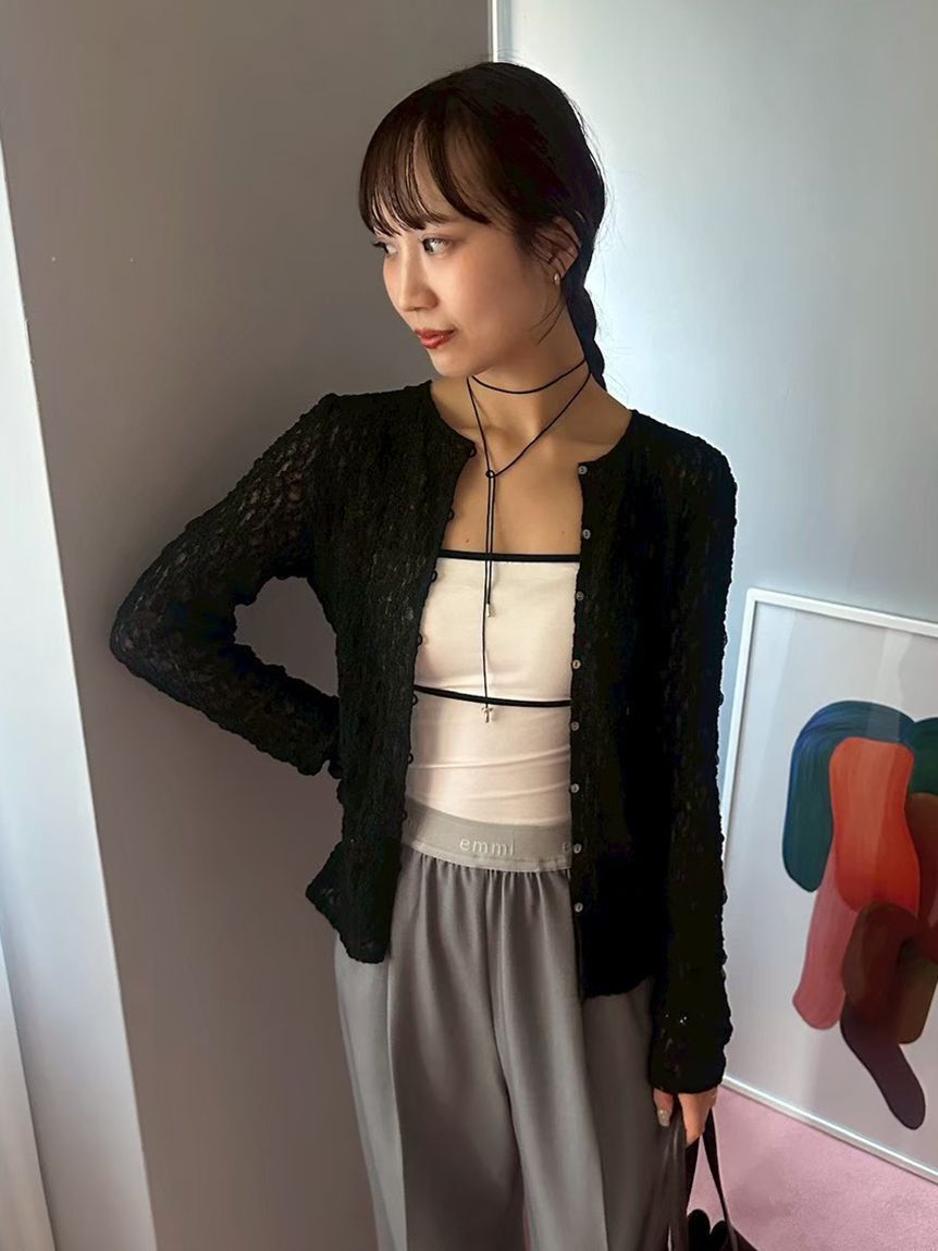 emmi atelier「Vネックリブニットカーディガン」|カーディガン|