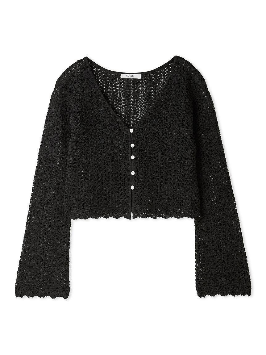 SNIDEL「クロシェニットカーディガン」|カーディガン|BLK