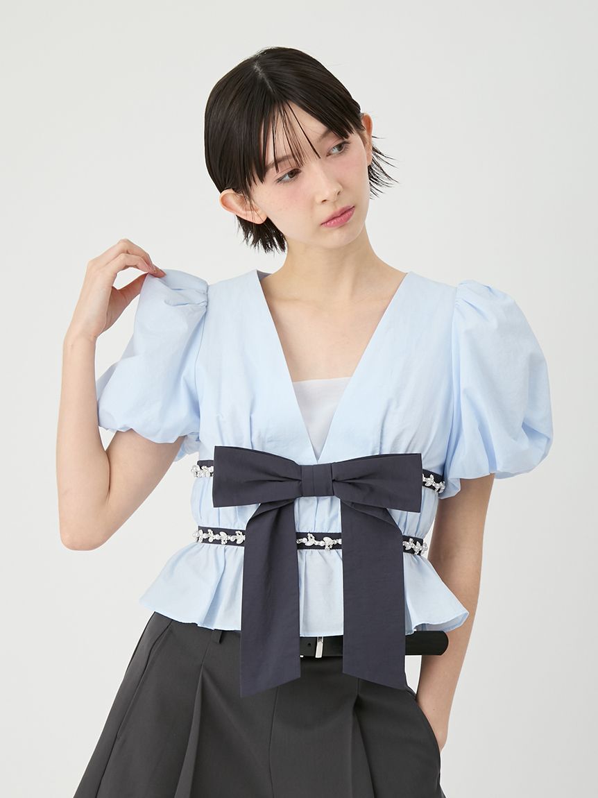 LILY BROWN「[L.B CANDY STOCK]ペプラムリボントップス」|Tシャツ・カットソー|