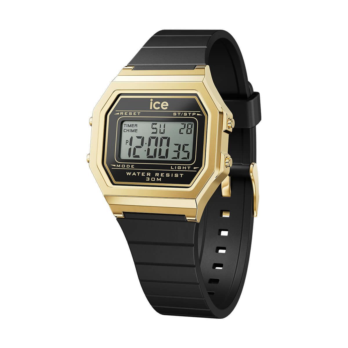 ICE-WATCH「〈ICE-WATCH(ｱｲｽｳｫｯﾁ)〉ICE digit retro ﾌﾞﾗｯｸｺﾞｰﾙﾄﾞ ｽﾓｰﾙ」|腕時計|