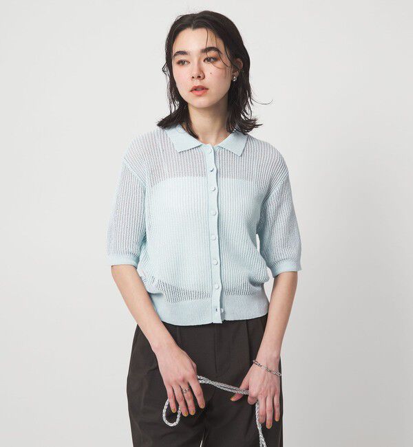 UNITED ARROWS green label relaxing「メッシュ ポロカーディガン ニット ウォッシャブル」|カーディガン|LT.BLUE