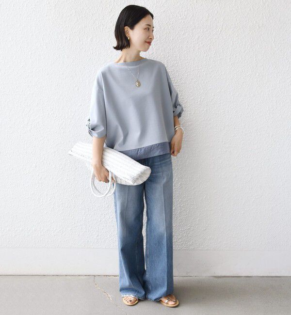 SHIPS for women「《一部追加予約》〈洗濯機可能〉袖 ツイスト デザイン シアー ドッキング TEE」|Tシャツ・カットソー|