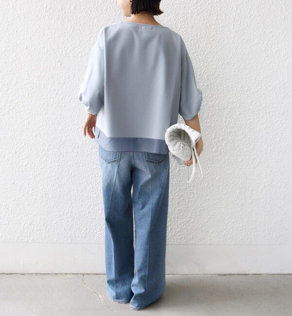 SHIPS for women「《一部追加予約》〈洗濯機可能〉袖 ツイスト デザイン シアー ドッキング TEE」|Tシャツ・カットソー|