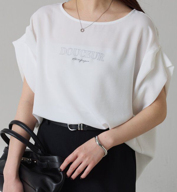  「【袖をアレンジできる】袖アレンジジョーゼットロゴTシャツ」|Tシャツ・カットソー|オフホワイト