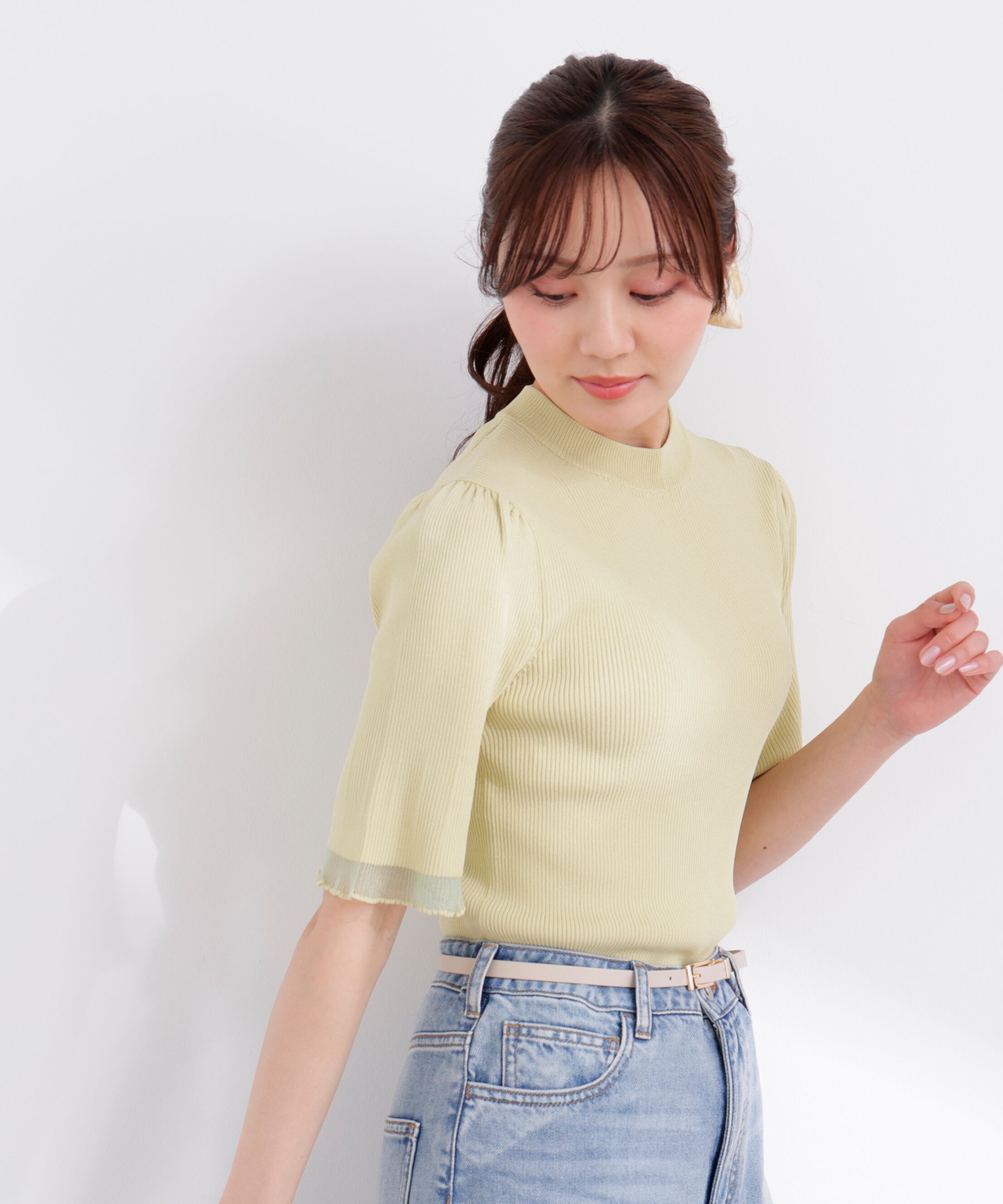 PROPORTION BODY DRESSING「部分シアー半袖ニット 26SS」|ニット・セーター|