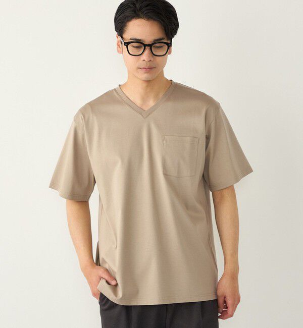 SHIPS Colors 「SHIPS Colors:〈抗菌防臭・接触冷感・UVカット〉シルケット コットン Vネック T◇」|Tシャツ・カットソー|ベージュ