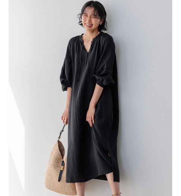 23区「【洗える】LIBECO カフタン ワンピース」|ワンピース|ブラック系