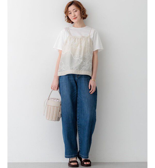 23区「シアーエンブロイダリー キャミソール コンビ Tシャツ」|Tシャツ・カットソー|