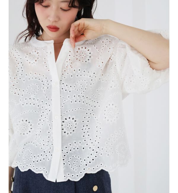  「カットワーク刺繍バルーンスリーブブラウス」|シャツ・ブラウス|