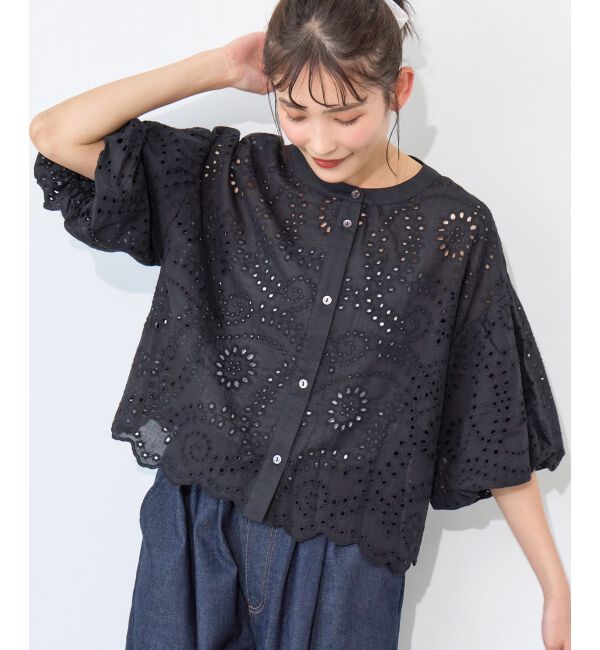  「カットワーク刺繍バルーンスリーブブラウス」|シャツ・ブラウス|
