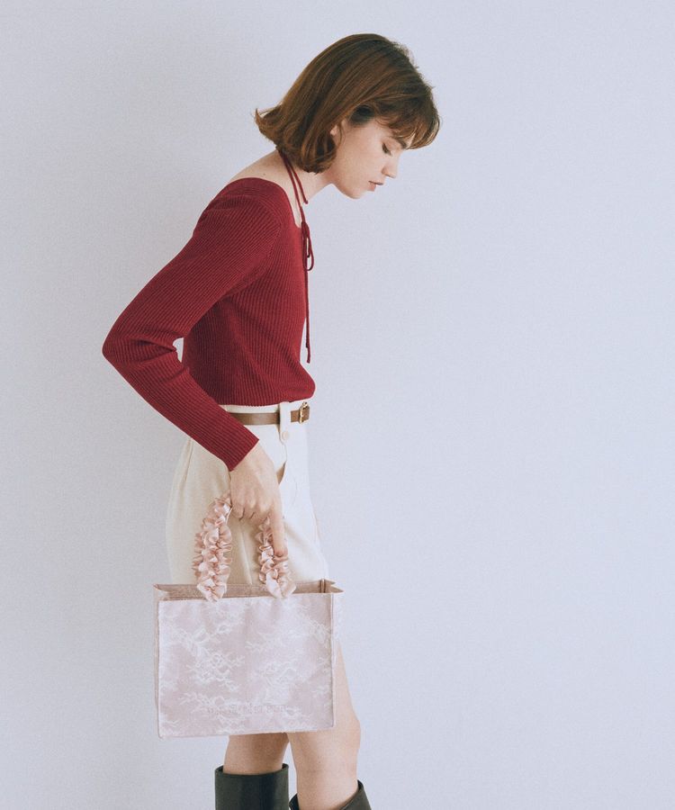 Maison de FLEUR「レースフリルハンドルスクエアトートSバッグ」|トートバッグ|ライトピンク