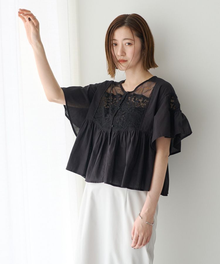 YECCA VECCA「刺繍レースブラウス」|シャツ・ブラウス|Black