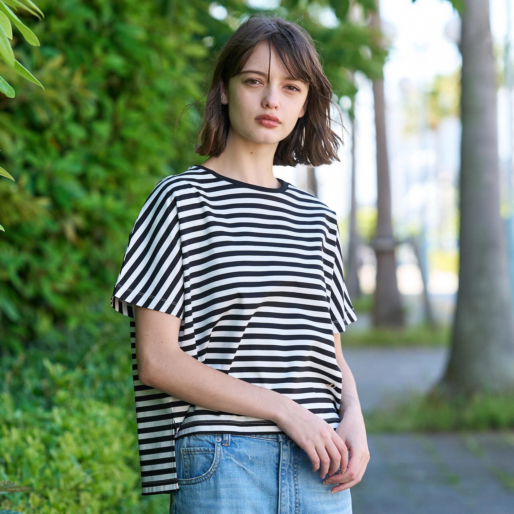DRESSTERIOR「【接触冷感／抗菌防臭／消臭】アイスクリアコットンドルマンスリーブボーダーTシャツ」|Tシャツ・カットソー|