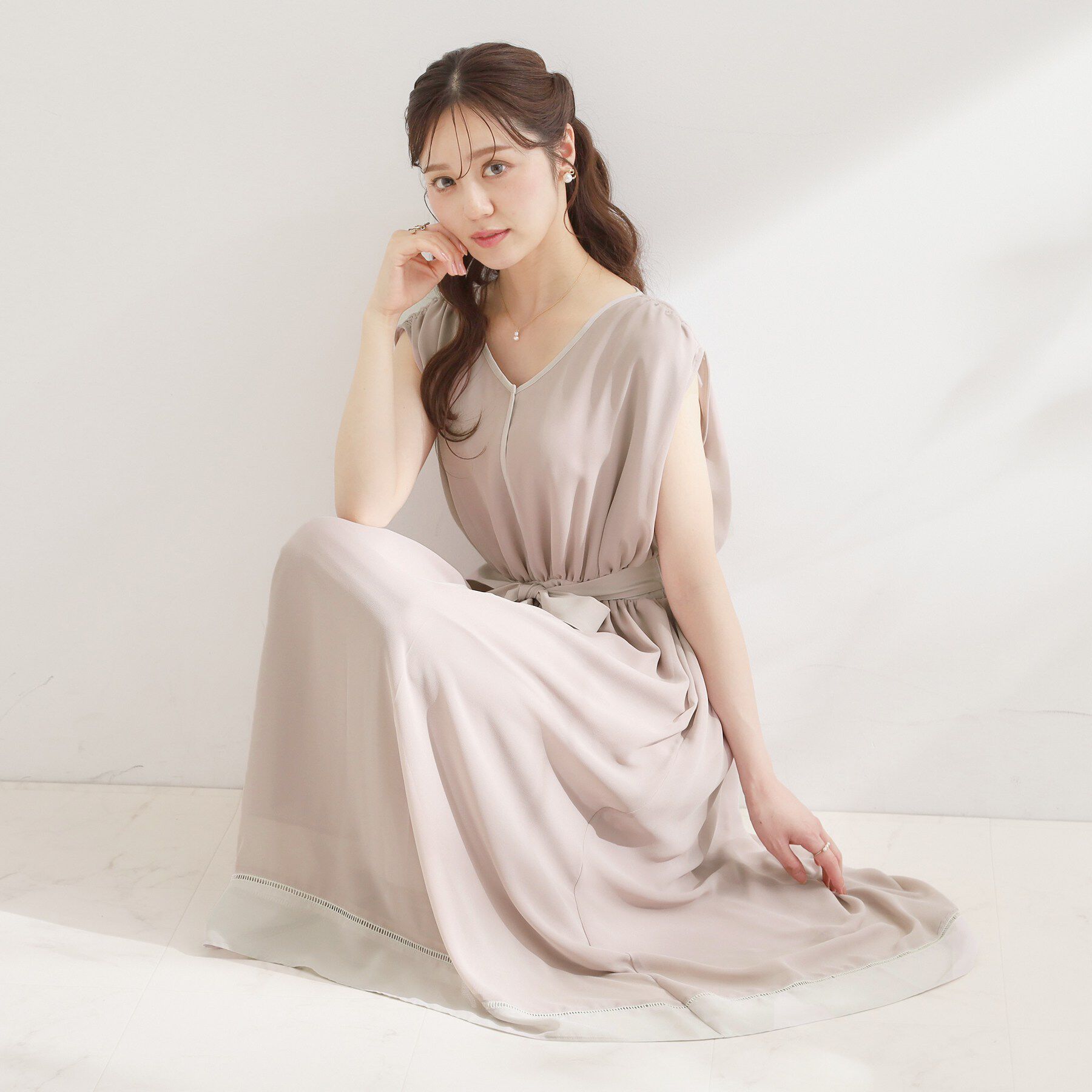 Couture broach「【洗える】バイカラー ギャザーワンピース」|ワンピース|