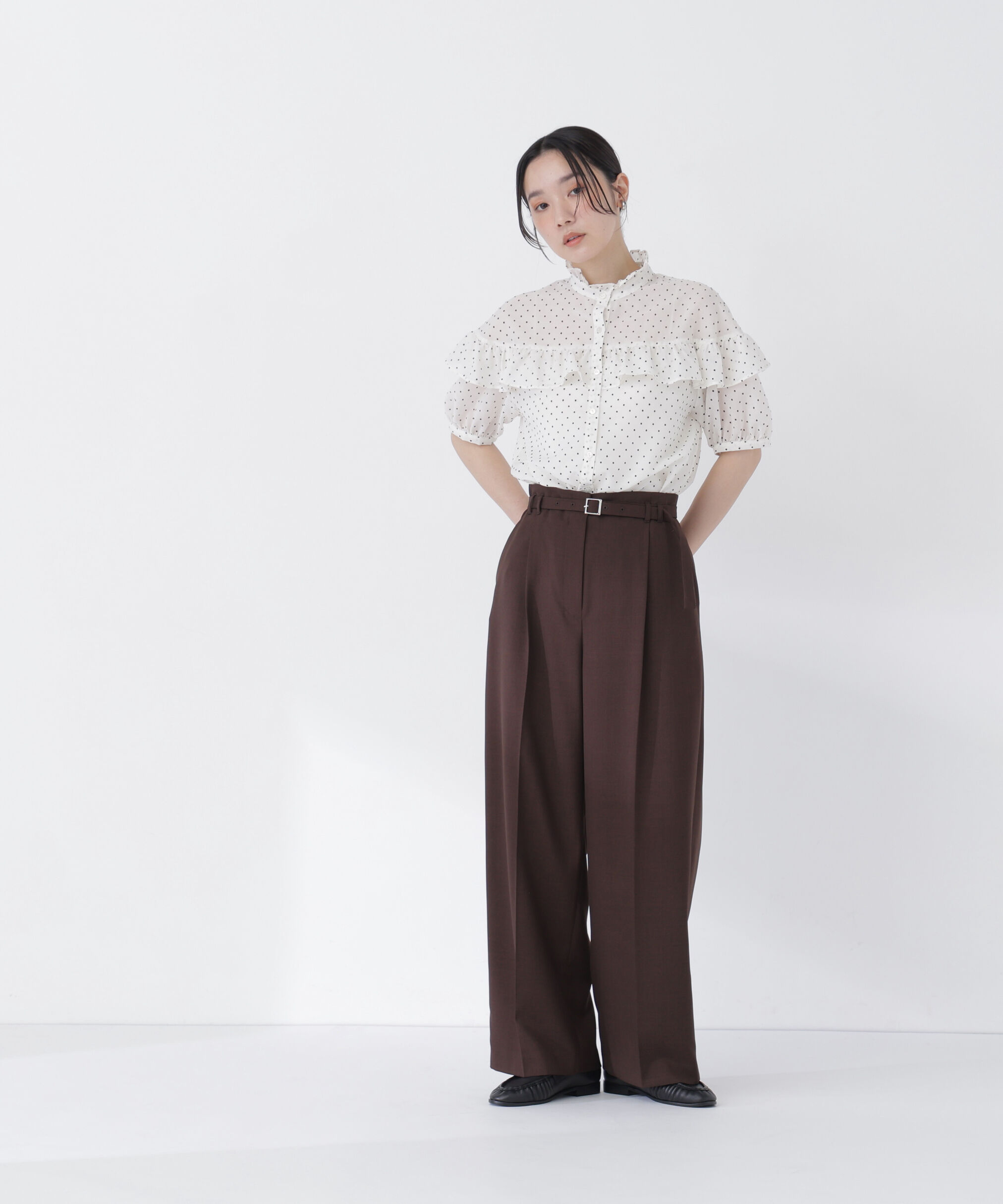  「ベルテッドタックワイドパンツ」|その他|
