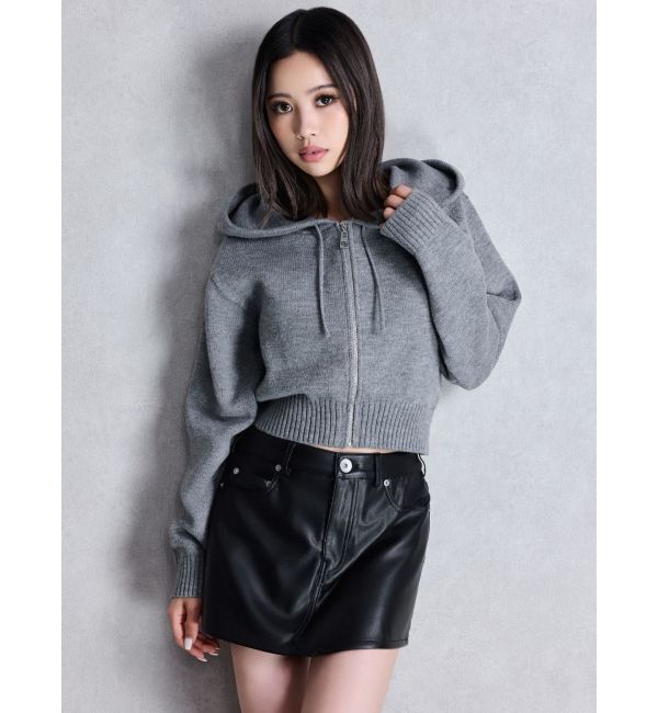 GYDA「ハイウエストフェイクレザースカートライクショートパンツ」|スカート|