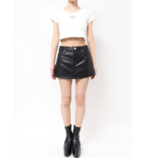 GYDA「ハイウエストフェイクレザースカートライクショートパンツ」|スカート|