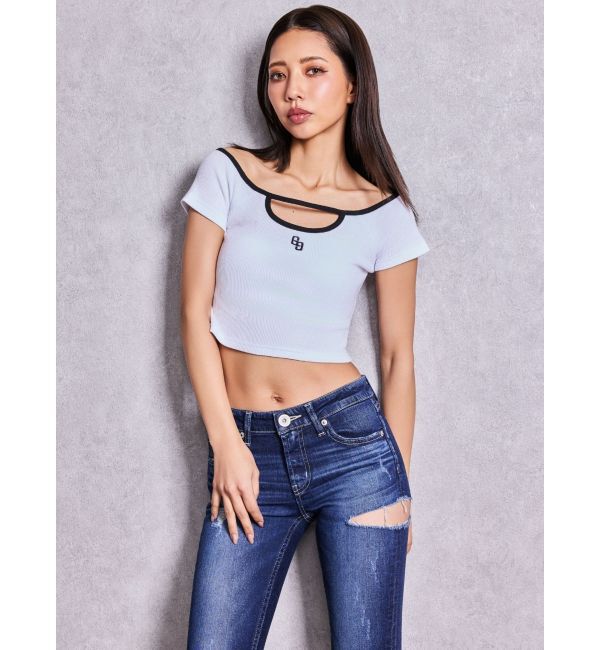 GYDA「フロントOPENテレコショートトップス」|Tシャツ・カットソー|