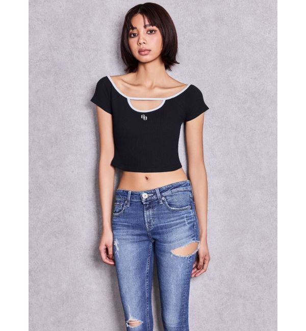 GYDA「フロントOPENテレコショートトップス」|Tシャツ・カットソー|