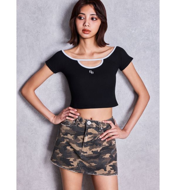 GYDA「フロントOPENテレコショートトップス」|Tシャツ・カットソー|