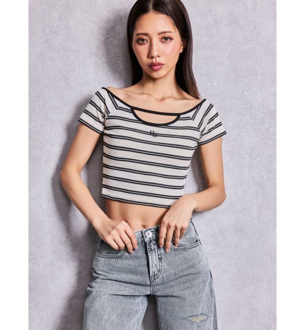 GYDA「フロントOPENテレコショートトップス」|Tシャツ・カットソー|