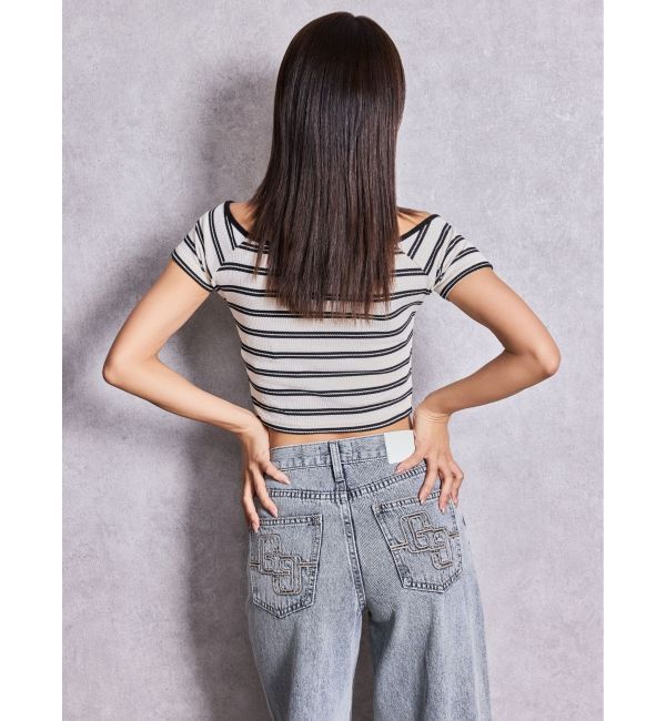 GYDA「フロントOPENテレコショートトップス」|Tシャツ・カットソー|