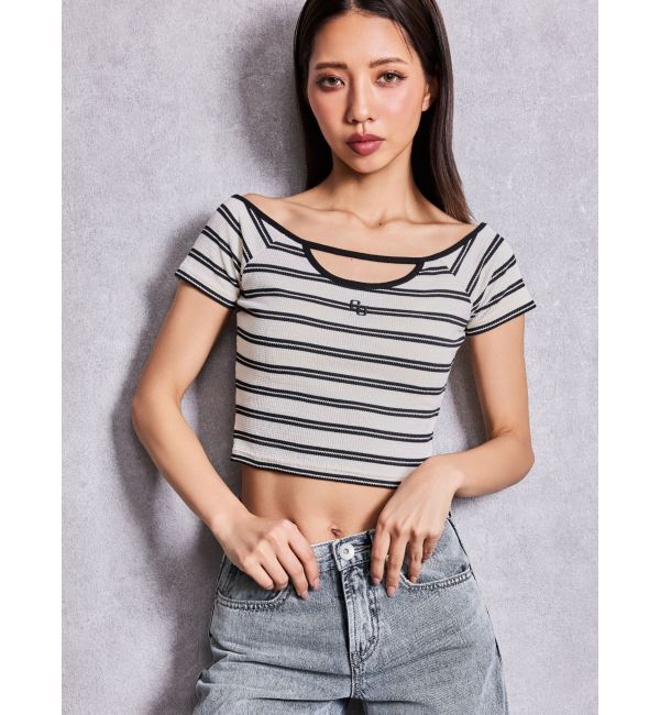 GYDA「フロントOPENテレコショートトップス」|Tシャツ・カットソー|ミックス