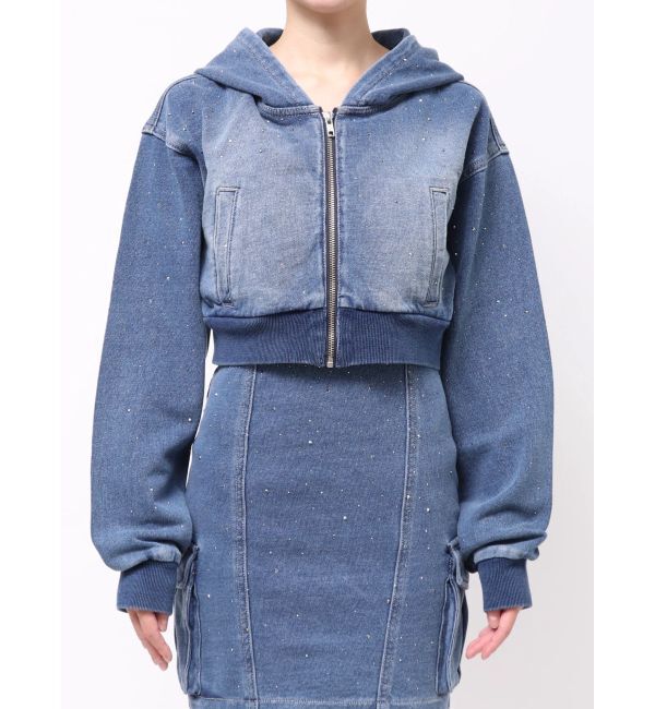 GYDA「gradation bijouカットデニムパーカー」|パーカー|