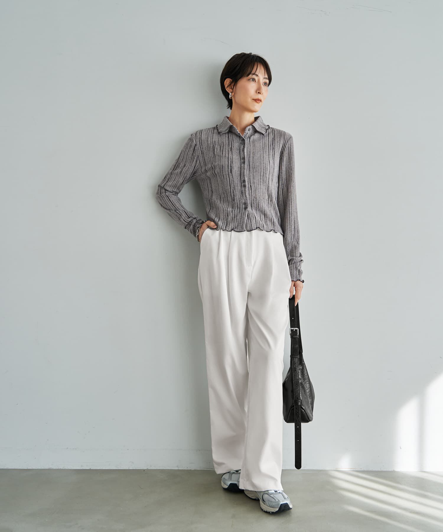 STYLE DELI「かすれ柄編みWボタン襟付きトップス」|ニット・セーター|
