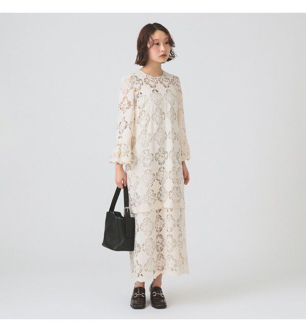 Ray BEAMS 「レース ベルカフス ロングスリーブ ワンピース　　26SS 二次会 お呼ばれ パーティ 総レース マキシ丈」|ワンピース|