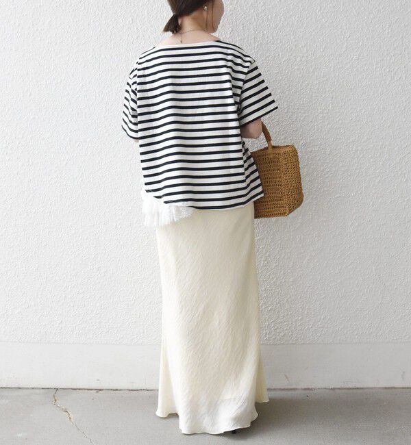 SHIPS any「《追加予約》SHIPS any:〈洗濯機可能〉レース ヘム アシンメトリー ショートスリーブ TEE」|Tシャツ・カットソー|