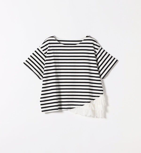SHIPS any「《追加予約》SHIPS any:〈洗濯機可能〉レース ヘム アシンメトリー ショートスリーブ TEE」|Tシャツ・カットソー|