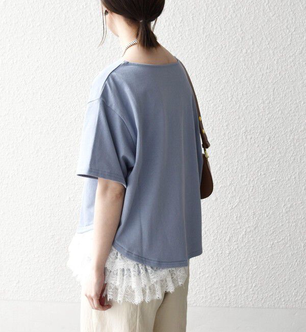SHIPS any「《追加予約》SHIPS any:〈洗濯機可能〉レース ヘム アシンメトリー ショートスリーブ TEE」|Tシャツ・カットソー|