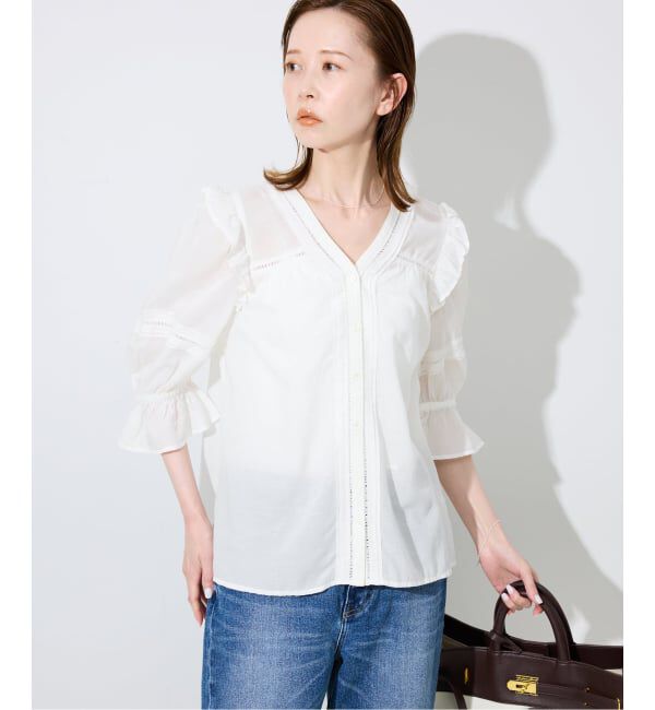 SLOBE IENA「《WEB限定/追加2予約》コットンレーヨンレースブラウス」|シャツ・ブラウス|