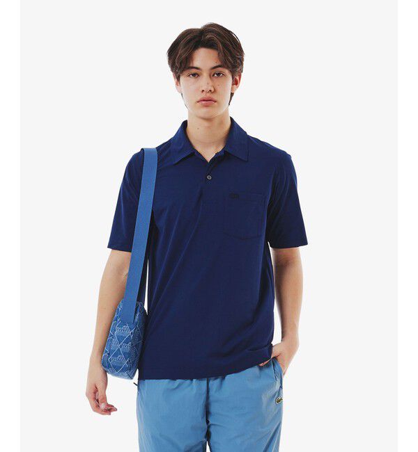 LACOSTE「速乾ストレッチシングルジャージポロシャツ」|ポロシャツ|ネイビー