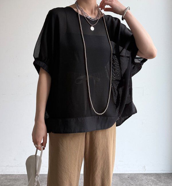  「【WEB限定】メッシュシフォントップス」|Tシャツ・カットソー|ブラック