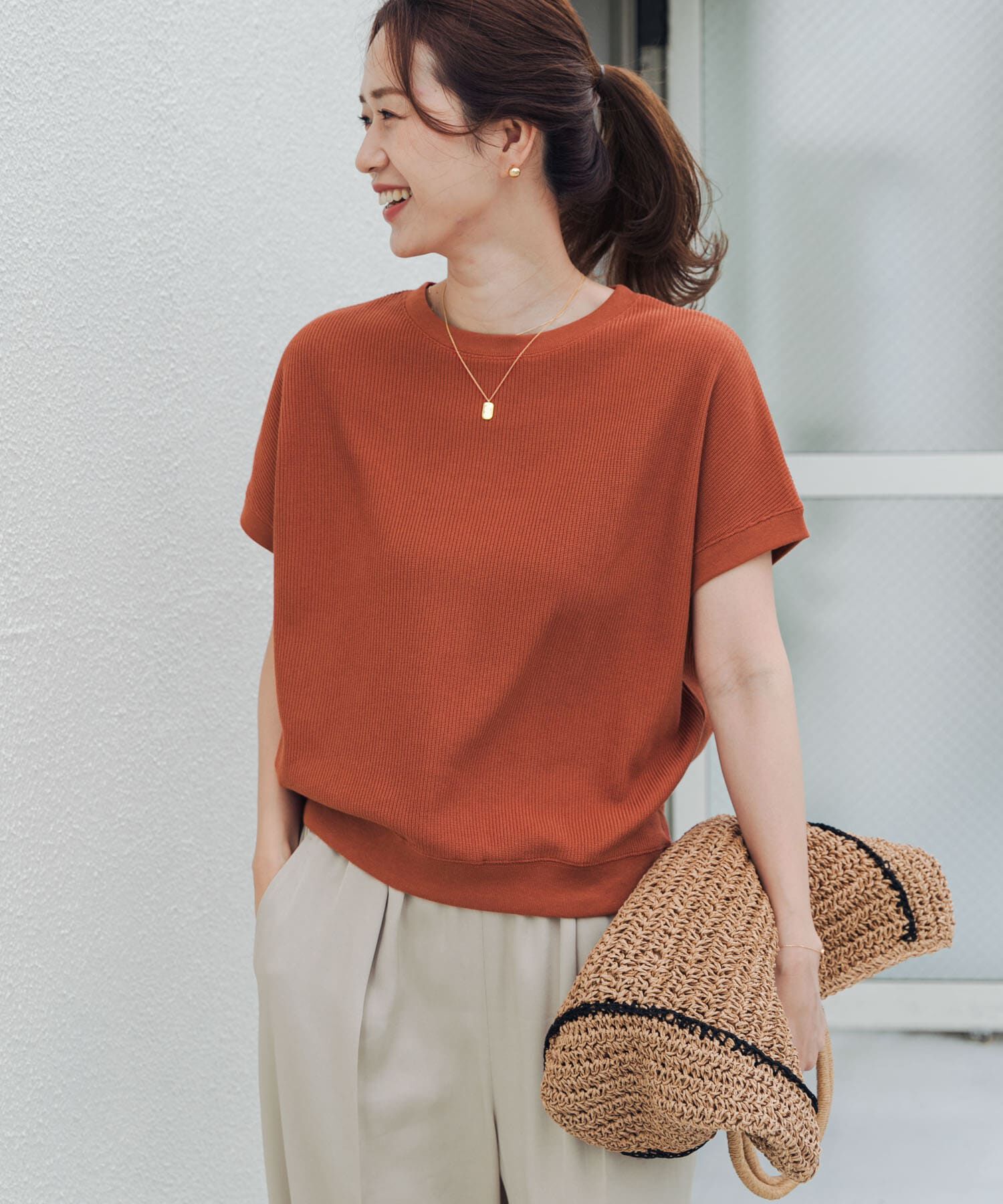 URBAN RESEARCH DOORS「タックフライスフレンチTシャツ」|Tシャツ・カットソー|オレンジ系その他