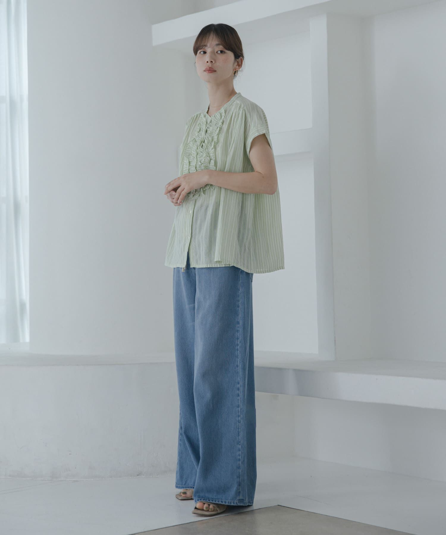 Sonny Label 「ドビーストライプフリルフレンチシャツ」|シャツ・ブラウス|